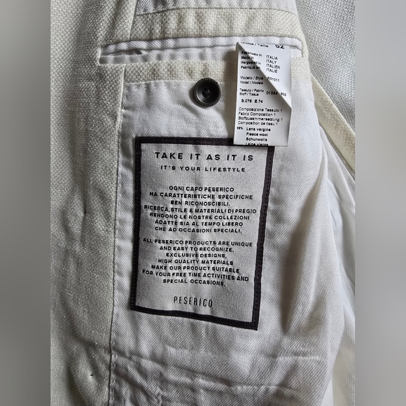 Peserico Men's Elegant Cream Wool/Silk/Linen Double Breasted Blazer - Picture 8 of 11